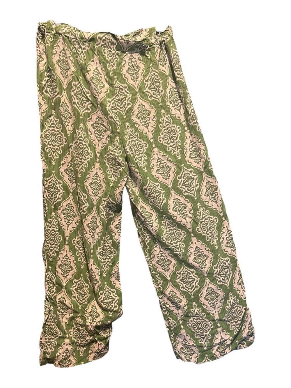 Primark Green and Cream Geometric Wide Leg Pants